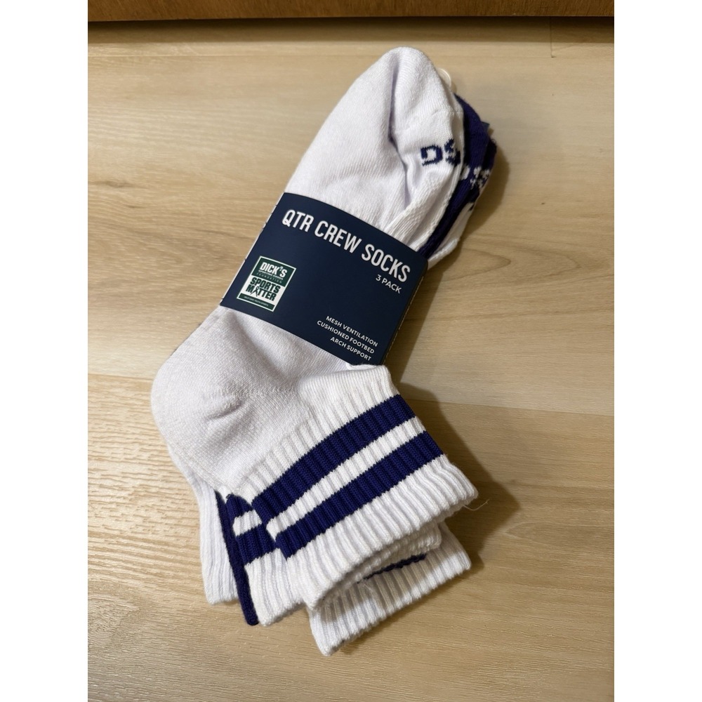 Men's DSG Large QTR Crew Athletic Socks 3-Pack White Purple Quarter Crew NEW S21
